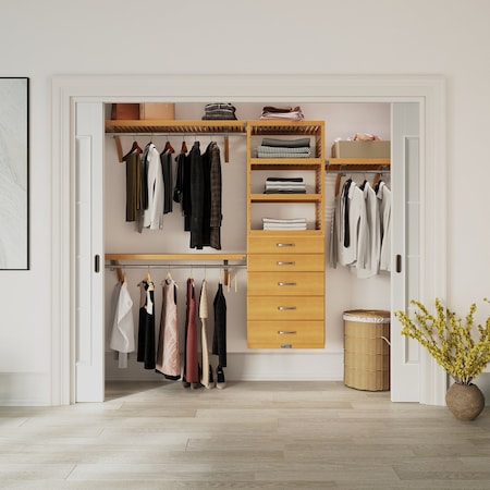John Louis Home Solid Wood Reach-In Closet System with 5 Drawers Honey Maple JLH-458